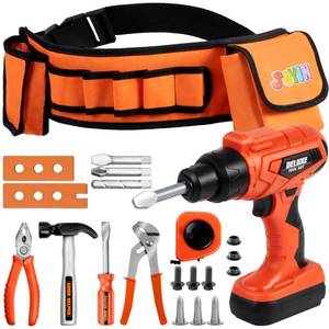 lot 43776 image: 19Pcs Kids Tool Set, Construction Belt & Electronic Drill, Pretend Role Play Toddler Power Toy for Boys Girls Birthday Gifts Outdoor Preschool Ages 3 4 5 6 7 Years Old - Retail $24