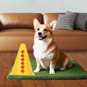 lot 43781 image: 7 Tall Indoor Dog Pee Post Used on Potty Training Trays or Disposable Pads with 6pcs Pet Guide Patch, for Small Medium Puppies Stable Easy to Clean Vented Traffic Cone Shaped Dog Toilet Yellow