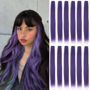 lot 43785 image: 12 Pcs Deep Purple hair extensions 22 Inch Straight colored hair colorful clip in extensions Highlight Party for Kids Girls and Women Gift(Deep Purple,11) - Retail $7