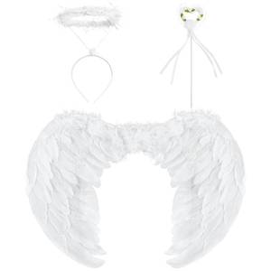 lot 43786 image: White Angel Wings with Halo and Fairy Wand for Kids, Small Feather Wing Angel Costume for Girls Christmas Cosplay (17.7x13.8 Inch)