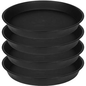 lot 43799 image: 4 Pack of 14 inch Plant Saucer, Heavy Duty Plant Saucer 14 inch Round, Plastic Plant Water Tray for Pots, Plant Saucers for Indoors, Bird Bath Bowls, Pot Trays for Planter 121314 (Black) - Retail $30