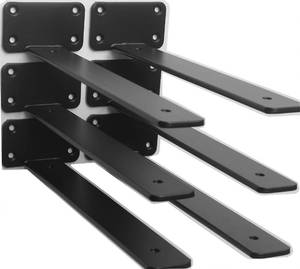 lot 43801 image: 6 Pack - 10 inch Black Hidden L Shelf Bracket (15 Inch) Iron Floating Shelf Brackets Rustic Industrial Metal Brackets for Shelf Support - Retail $27
