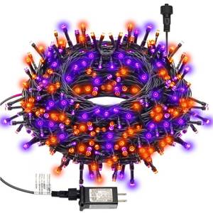 lot 43802 image: 300 LED Halloween String Lights, 98.5FT with 8 Modes, Waterproof, Plug in for IndoorOutdoor Party Decorations (Purple & Orange) - Retail $18