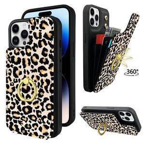 lot 43818 image: Compatible with iPhone 14 Pro Max Wallet Case with Card Holder, 360°Rotation Finger Ring Holder Kickstand Protective RFID Blocking PU Leather Pattern Flip 6.7 Classic Leopard