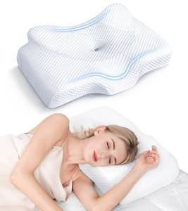 lot 43821 image: Cervical Pillow for Neck Pain Relief, Hollow Design Odorless Memory Foam Pillows with Cooling Case, Adjustable Orthopedic Bed Pillow for Sleeping, Support for Side Back Sleepers - Retail $80