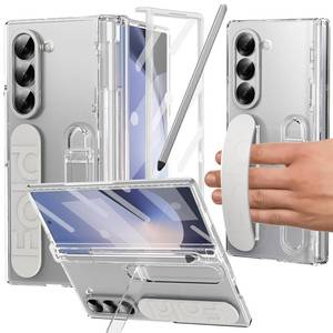 lot 43831 image: Samsung Galaxy Z Fold 5 Case with S Pen Holder & Slim Stylus, Z Fold 5 Kickstand Case with Hand Strap Hinge Protection Screen Protector Raised Edge Protection Cover Case for Z Fold 5 Clear - Retail $29