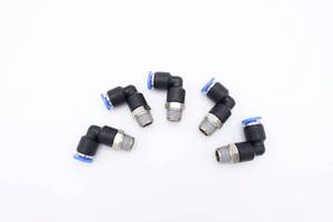 lot 43832 image: Push to Connect Fitting 18 Tube OD x 18 Male NPT Thread, Pneumatic Male Elbow Air Water Line 90 Deg Swivel Elbow Quick Push in Connectors (Pack of 5) - Retail $11