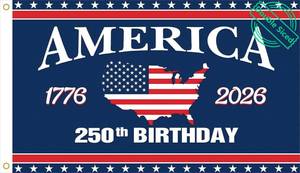 lot 43846 image: America 250th Anniversary Flag - Double Sided, 3x5 Feet, USA Map Design, 1776-2026 250 Years Birthday Patriotic Decor for Outdoor, Front Door, Porch, Wall - Retail $18
