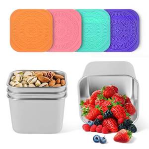 lot 43847 image: 4Pack 6oz Reusable Stainless Steel Snack Containers for Kids, Easy Open Leak Proof Metal Small Toddler Snack Containers with Silicone Lids, Stackable Metal Toddler Lunch Box for Daycare School Travel - Retail $9