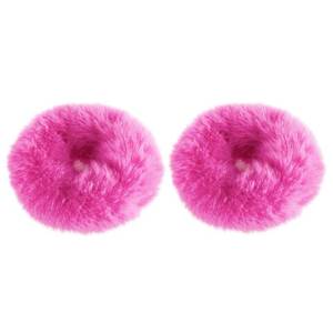 lot 43850 image: 2 PCS Hot Pink Pom Pom Hair Tie Fuzzy Scrunchies Furry Hair Bands With Faux Rabbit Fur Fluffy Elastic Hair Bobbles Ponytail Holders Girls Women Hair Accessories - Retail $7