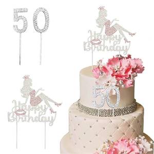 lot 43851 image: Happy 50th Birthday Crown Cake Topper Pink Glitter Happy Queen Princess Rhinestone Cake Topper 50th Birthday Party Cake Toppers 50nd Decorations Gift for Girls Women Anniversary Party Favors - Retail $10