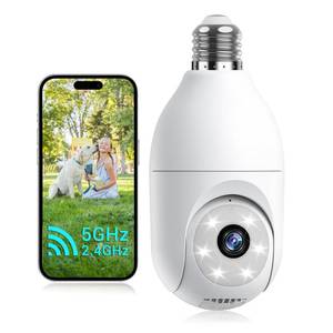 lot 43859 image: Light Bulb Security Camera Wireless Outdoor Indoor, 5G&2.4G WiFi Security Cameras with Patrol Function, AI Human Detection, Motion Tracking, Two-Way Talk, Color Night Vision, Alarm, 247 Recording - Retail $20