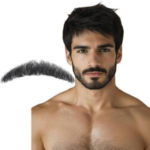 lot 43874 image: Human Hair Fake Beard and Mustache, Handmade Lace Realistic Facial Hair, Costume and Halloween Accessory (Black on fake beard) - Retail $10