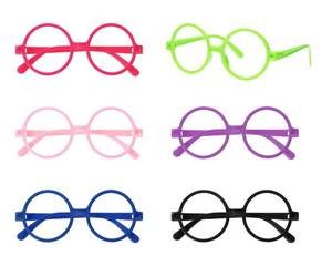 lot 43876 image: Wizard Glasses Bulk 6Pcs Colorful Plastic Round Eyewear Frame No Lenses Nerd Glasses for Halloween Costume (6, Mixed Color) - Retail $7
