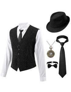 lot 43883 image: Spooktacular Creations Halloween Roaring 21s Costumes for Men, Mobster Costume Men for Halloween Dress Up Cosplay Themed Party (X-Large) - Retail $27