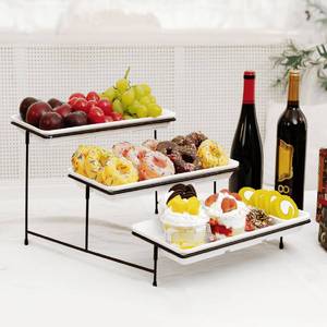 lot 43884 image: 3 Tier Serving Tray for Party 14 White Reusable Dessert Table Display Set Black Metal Cupcake Stand Cookie Serving Platter for Serving Food Party Collapsible Sturdier Fruit Tiered Tray Stand Sturdier - Retail $24