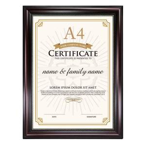 lot 43890 image: A4 Certificate Document Frame, UV Protection Acrylic, Mahogany with Gold Beads. ONE CORNER PULLING APART. - Retail $18