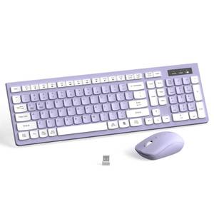lot 43893 image: Wireless Keyboard and Mouse Combo, Full-Sized Wireless Keyboard and Adjustable DPI Mouse, 2.4GHz USB Receiver, Silent Keyboard and Mouse for PC, Windows, MAC, Desktop, Laptop(Purple) - Retail $20