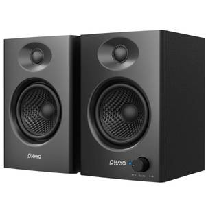 lot 43895 image: 60W Computer Speakers for Music and Gaming, Active Bluetooth 5.3, Stereo 2.0 Speakers for Desktop PC or Laptop, 3.5mm Aux RCA USB Input, 1 Pair, Black - Retail $70