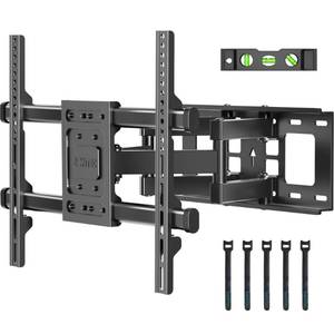 lot 43899 image: Full Motion TV Wall Mount for 37-84 Inch TVs, Hold up to 132lbs, Max VESA 600x400mm, Swivel Tilt Dual Arms, Adjustable Viewing Angle, Fits 16 Wood Studs, Easy Assembly - Retail $30