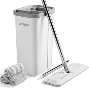 lot 43903 image: Mop and Bucket with Wringer Set, Hands Free Flat Floor Mop and Bucket, 60 Mop with 3 Reusable Microfiber Pads, Wet and Dry Use, Floor Cleaning System - Retail $42