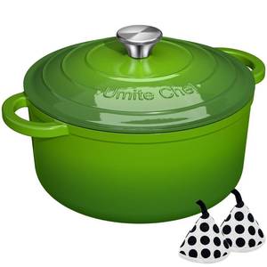 lot 43906 image: 5QT Enameled Cast Iron Dutch Oven Pot with Lid, Heavy-Duty, Cookware for Bread Baking, Braising, Stews, Roasting. COSMETIC ISSUE. - Retail $60