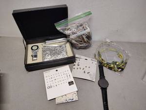 lot 411 image: Watch Box Set Bag of Bangle Bracelets And other Various Jewelry