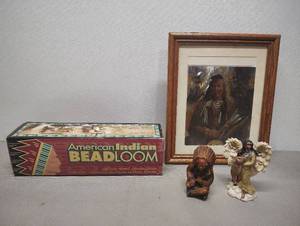 lot 441 image: Native American Figurines and Bead Loom also 12 BY 9 Framed Print