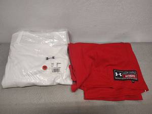 lot 457 image: 3XL Under Armour White Uniform Pants and Red Sleeveless Jersey Size 2XL