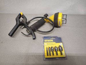 lot 460 image: 5 Piece Highspeed steel Countersink and Heavy Duty Flashlight with Clamp