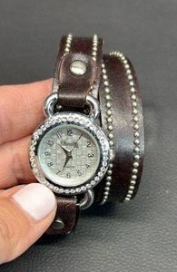 lot 108 image: Collegiate Brand Leather Studded Wrap Watch with Rhinestones