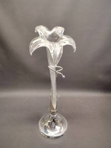 Vintage Hand Blown Lilly Vase with Metal Stand