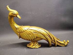 lot 28 image: VINTAGE Gold-Gilt Syroco  Peacock Figurine