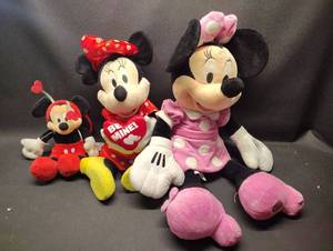 lot 44 image: 3 Mickey and Minnie Mouse Stuffed Animals