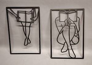 lot 69 image: 8 inches by 13 inches Black Metal Silhouette Cutout Wall Art Pair