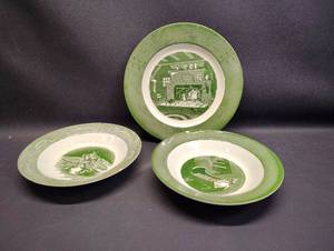 lot 86 image: Royal Colonial Homestead Green Pattern Plate and 2 Bowls Set