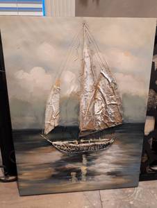 lot 58 image: Silver Sails Seascape Oil Painting