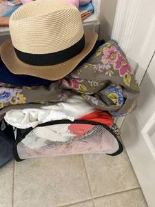 lot 110 image: Tricolor Straw Fedora Hat and mixed clothing sized med-large