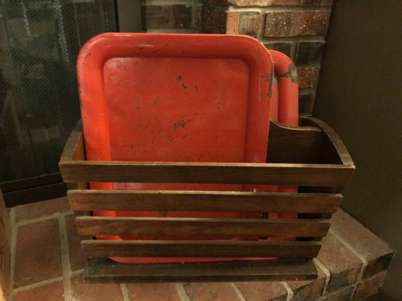 lot 50 image: Wood Magazine Rack with Rusty Trays