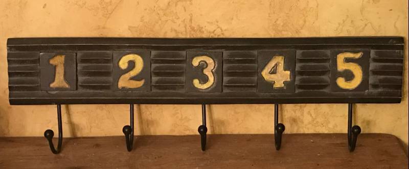 lot 66 image: Rustic Numbered 5 Wall Hook-made of wood