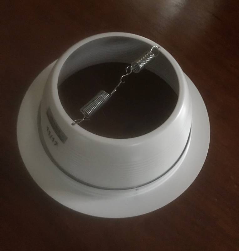 lot 83 image: 6 inch recessed Can Light Trim with White Metal Step Baffle for 6 income Recessed Can.   Detachable  Ring included