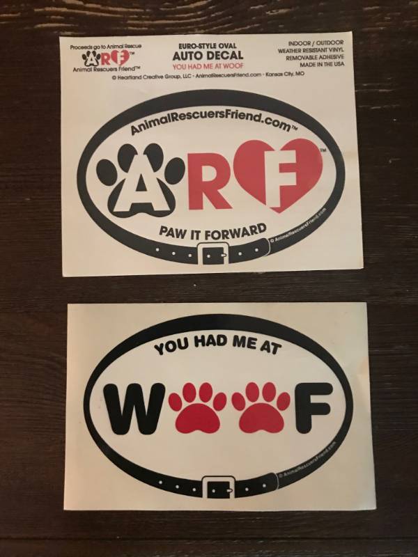 lot 97 image: Rescue Pet Decals--set of 2