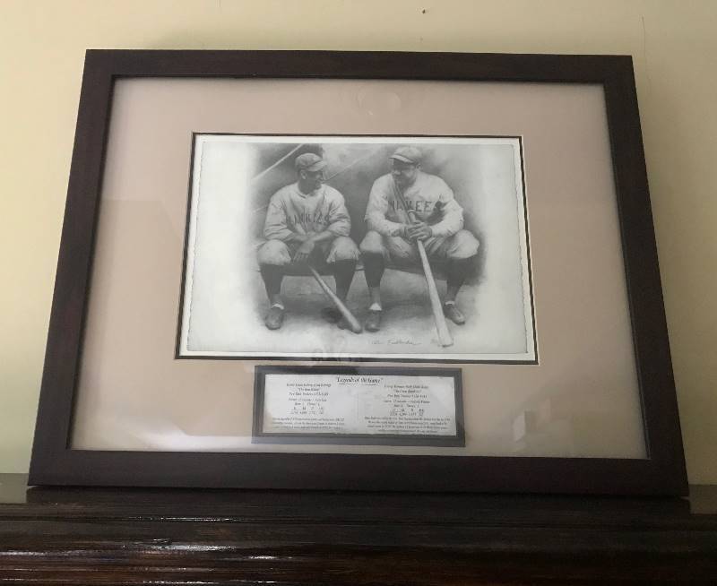 lot 112 image: Babe Ruth & Lou Gehrig-Legends of the Game.   Framed Drawing by Allen Friedlander