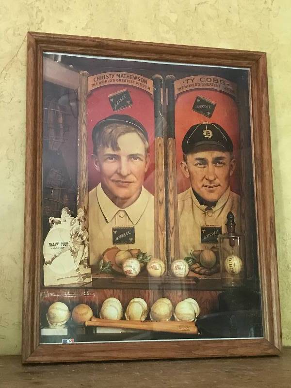 lot 113 image: Vintage framed baseball print Christy Mathewson (Worlds greatest Pitcher) and Ty Cobb (Worlds Greater Batter)