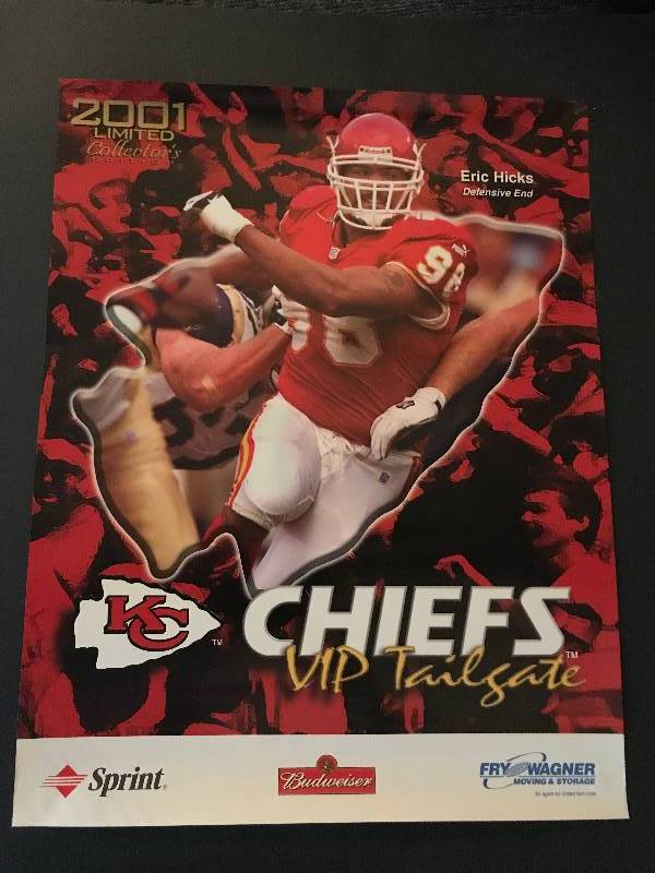 lot 151 image: 2001 Limited Collectors Edition Poster of Eric Hicks Defensive End Kansas City Chiefs VIP Tailgate