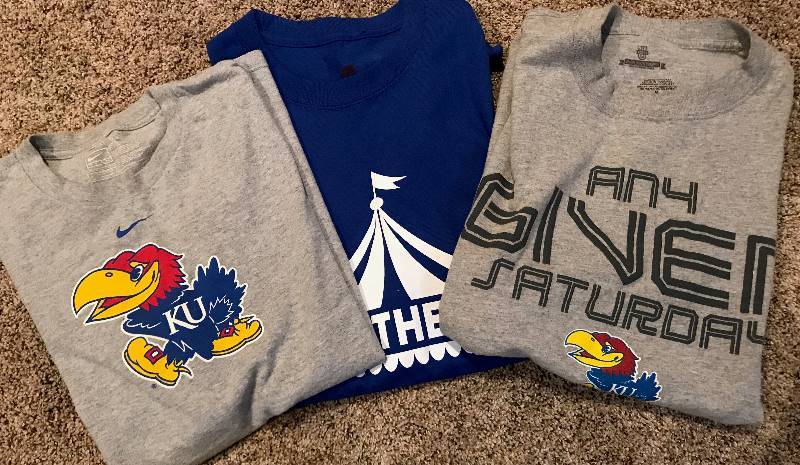 lot 160 image: set of 3 Kansas University (KU) Jayhawk T shirts Medium