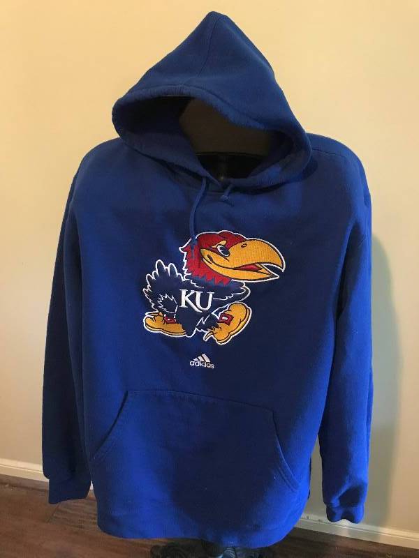 lot 207 image: Adidas Large Kansas University (KU )Jayhawk Hooded Sweatshirt