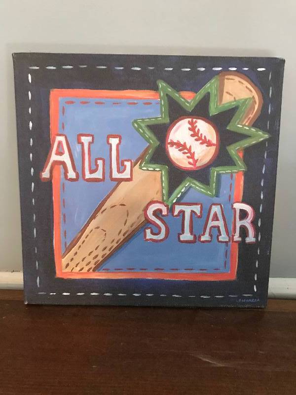 lot 209 image: All Star Wrapped Canvas Baseball Wall Art-10 x 10