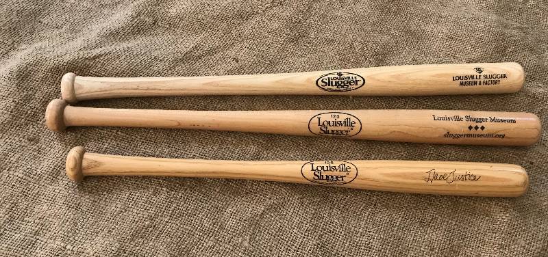 lot 218 image: Set of 3 mini Louisville slugger baseball bats