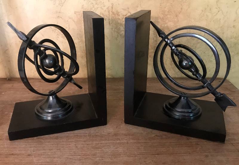 lot 244 image: Metal Arrow and Orbs Bookends